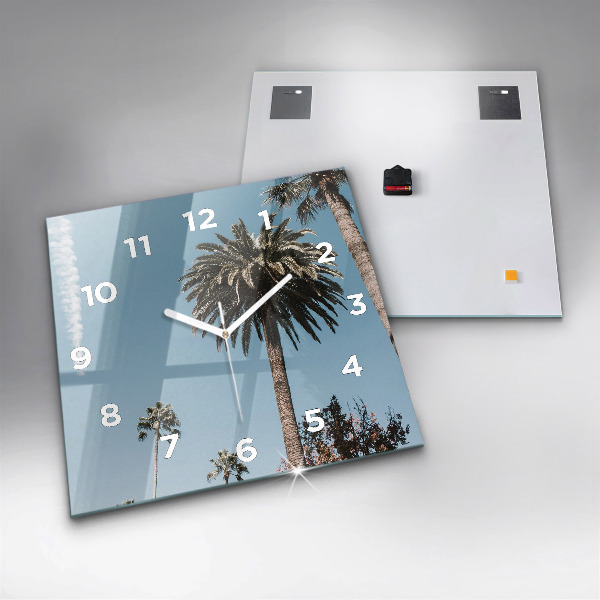 Square glass wall clock Palm trees in Los Angeles