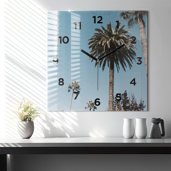 Square glass wall clock Palm trees in Los Angeles