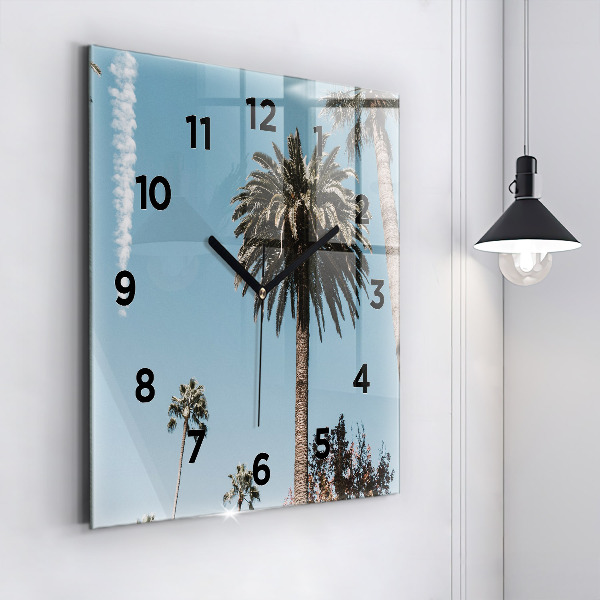 Square glass wall clock Palm trees in Los Angeles