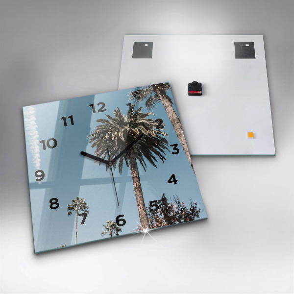 Square glass wall clock Palm trees in Los Angeles