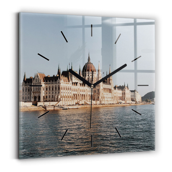 Square glass wall clock Parliament in Budapest