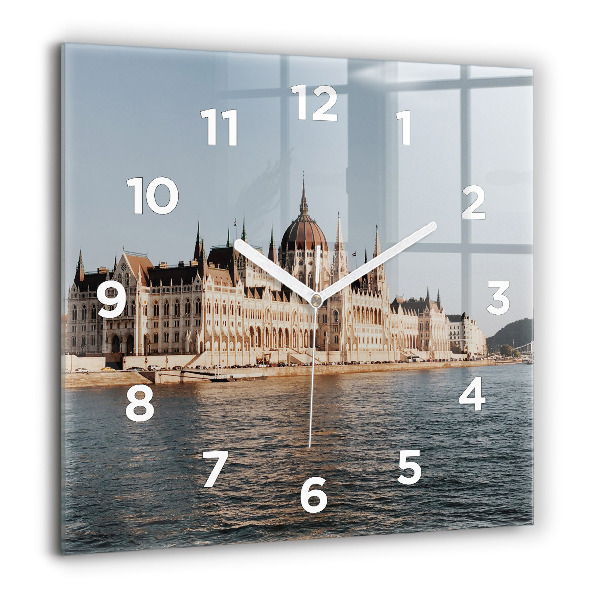 Square glass wall clock Parliament in Budapest