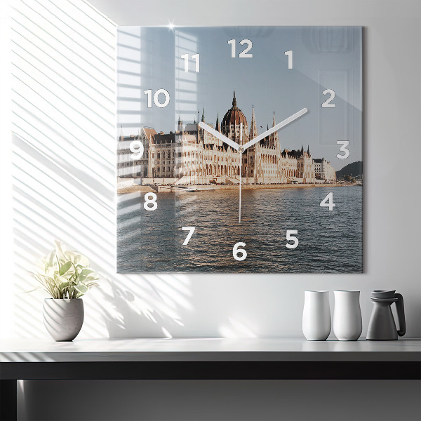 Square glass wall clock Parliament in Budapest