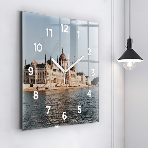 Square glass wall clock Parliament in Budapest