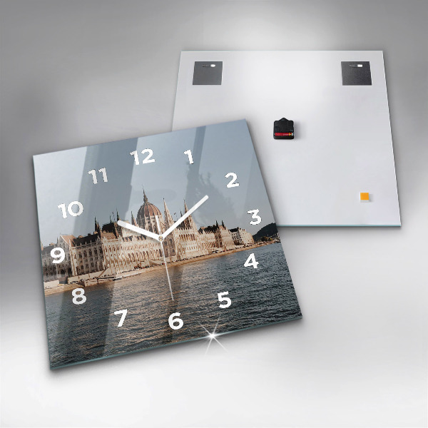 Square glass wall clock Parliament in Budapest