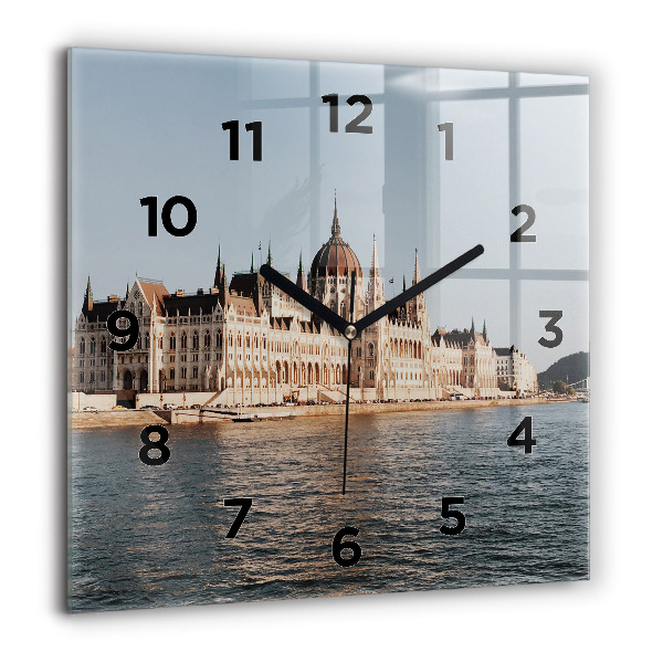 Square glass wall clock Parliament in Budapest