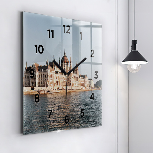 Square glass wall clock Parliament in Budapest