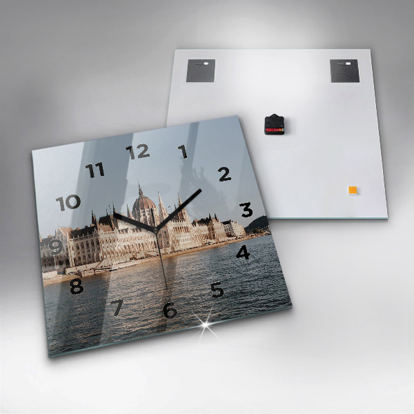 Square glass wall clock Parliament in Budapest