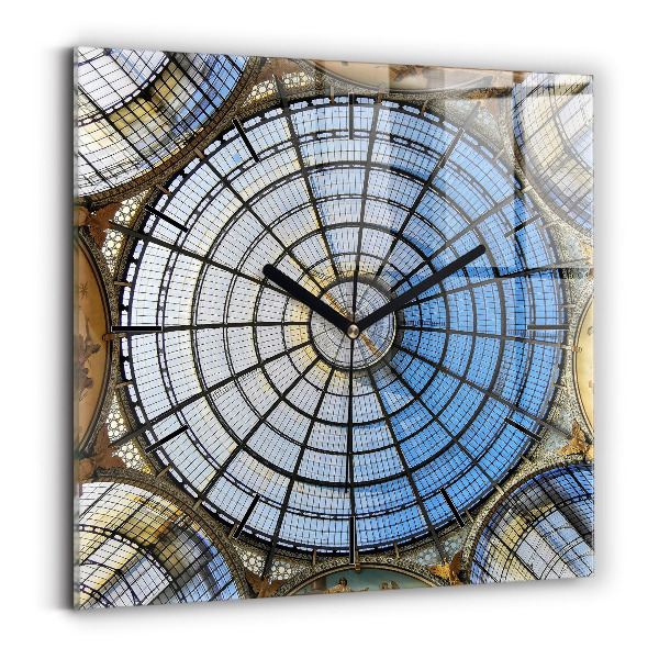 Square glass wall clock Shopping mall in Milan