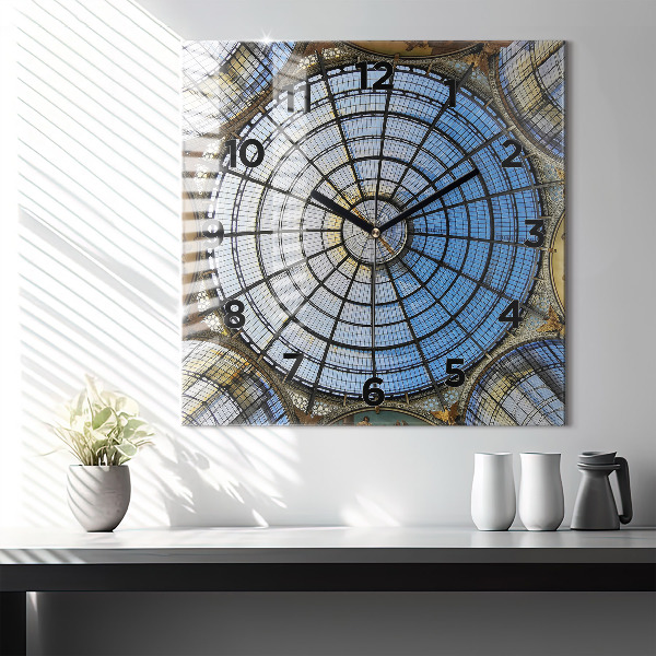 Square glass wall clock Shopping mall in Milan