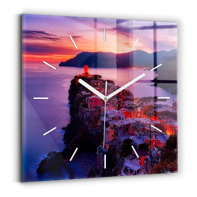 Square glass wall clock Houses near the Lake