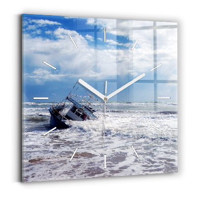 Square glass wall clock Sunken watercraft