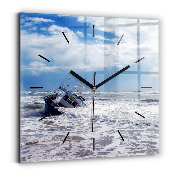 Square glass wall clock Sunken watercraft
