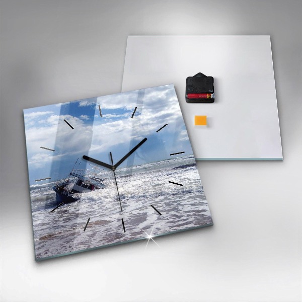 Square glass wall clock Sunken watercraft
