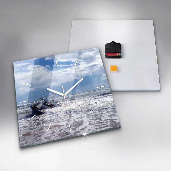 Square glass wall clock Sunken watercraft