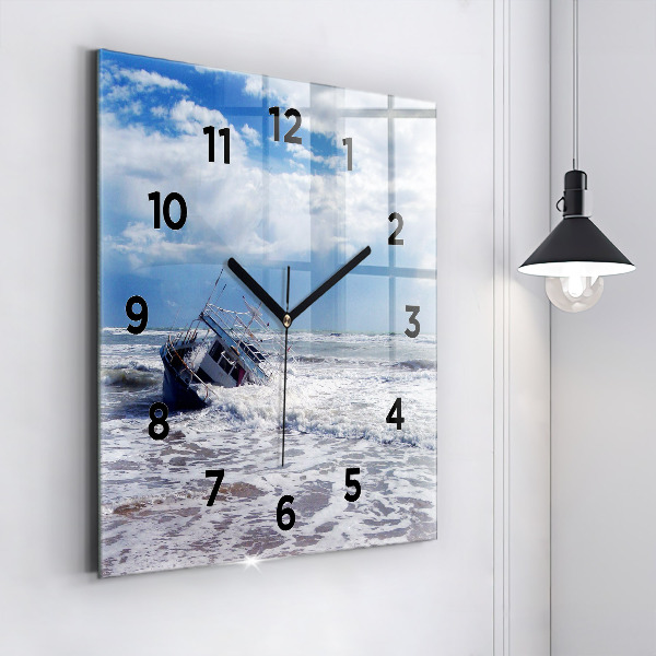 Square glass wall clock Sunken watercraft
