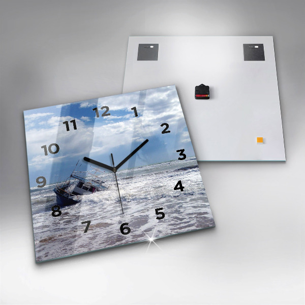 Square glass wall clock Sunken watercraft