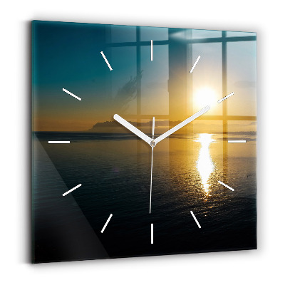Square glass wall clock Sunrise landscape
