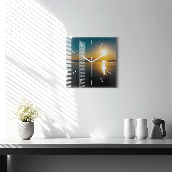Square glass wall clock Sunrise landscape