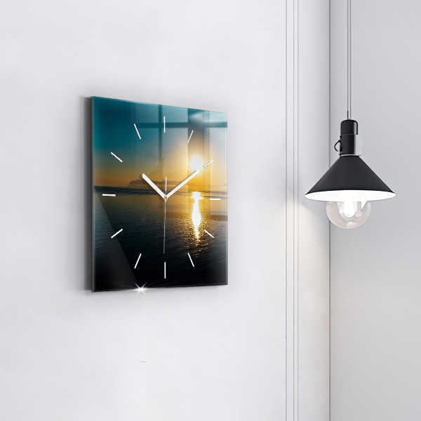 Square glass wall clock Sunrise landscape