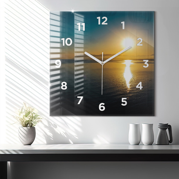 Square glass wall clock Sunrise landscape