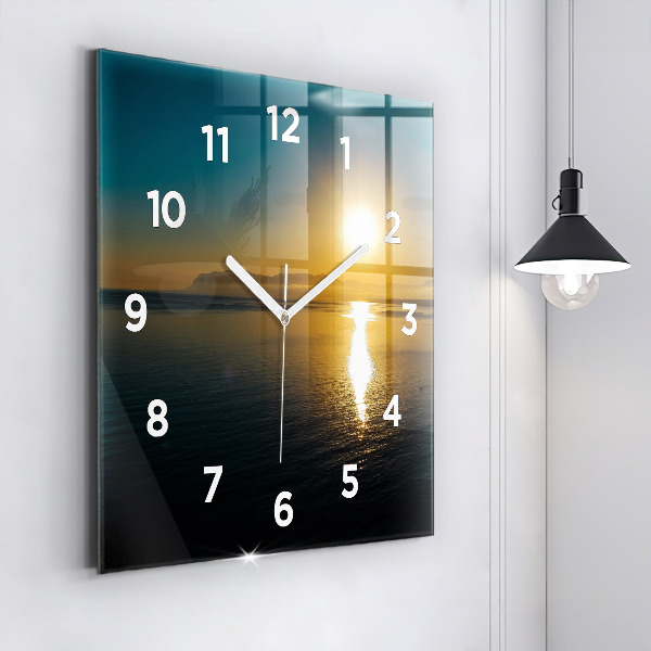 Square glass wall clock Sunrise landscape