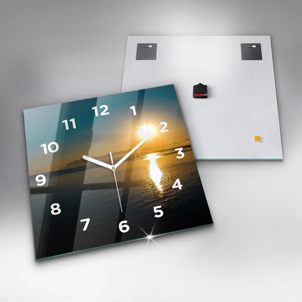 Square glass wall clock Sunrise landscape