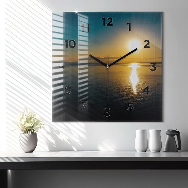 Square glass wall clock Sunrise landscape