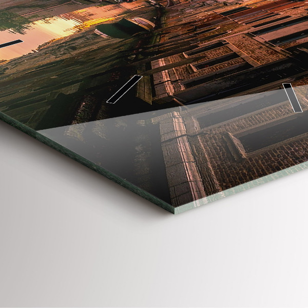 Square glass wall clock View of the canal in the city