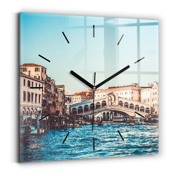 Square glass wall clock Rialto Bridge in Venice