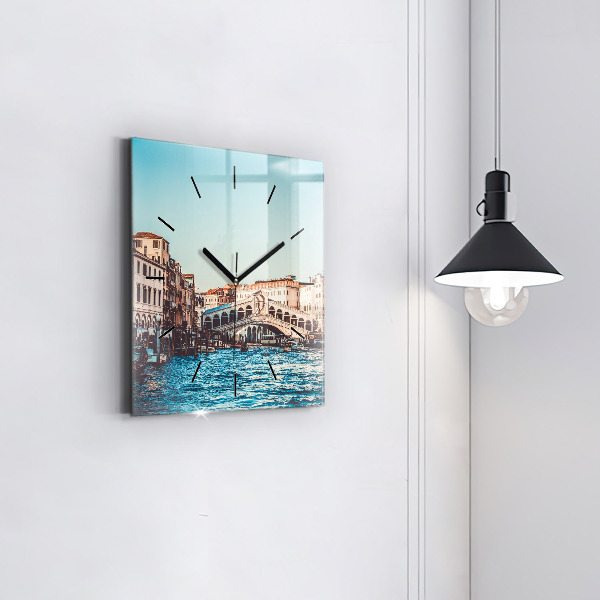 Square glass wall clock Rialto Bridge in Venice