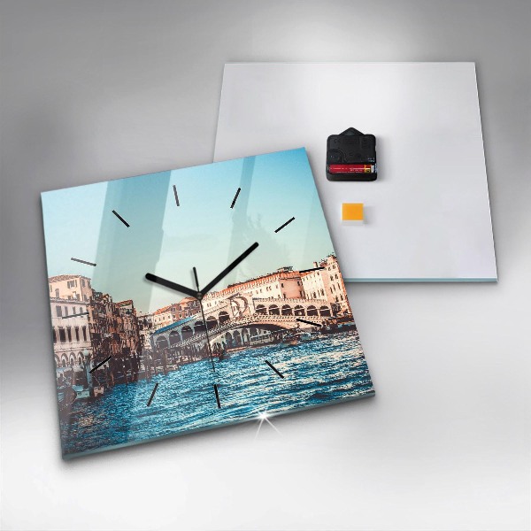 Square glass wall clock Rialto Bridge in Venice