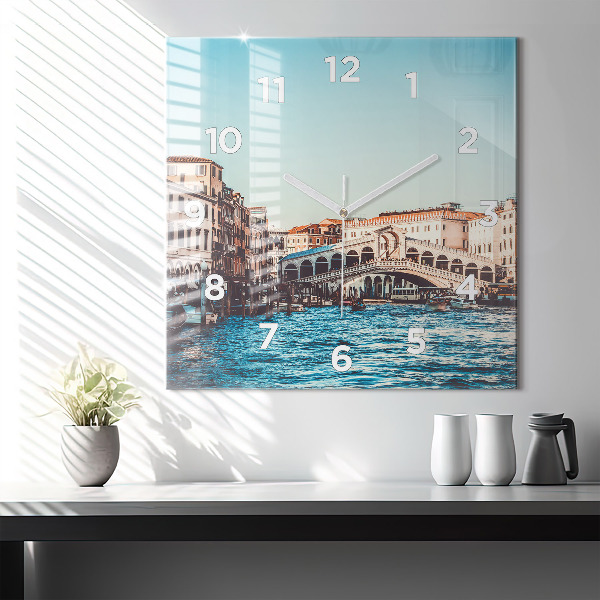 Square glass wall clock Rialto Bridge in Venice