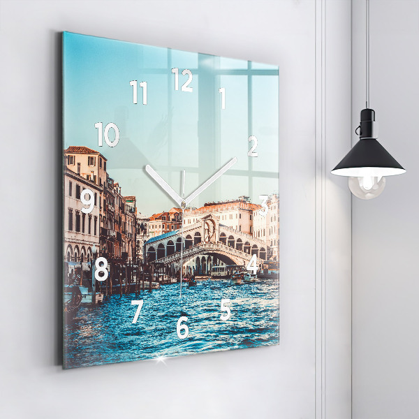Square glass wall clock Rialto Bridge in Venice