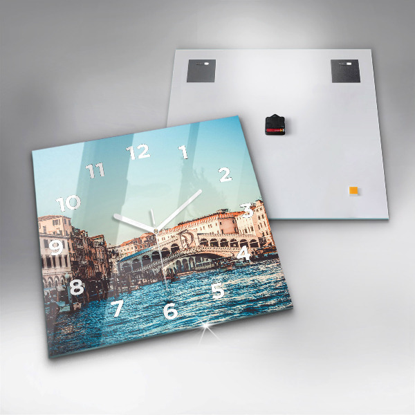 Square glass wall clock Rialto Bridge in Venice