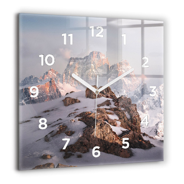 Square glass wall clock A mountain covered in snow