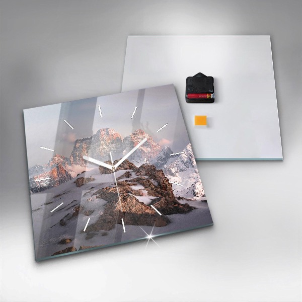 Square glass wall clock A mountain covered in snow