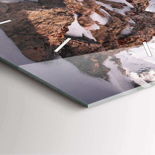 Square glass wall clock A mountain covered in snow
