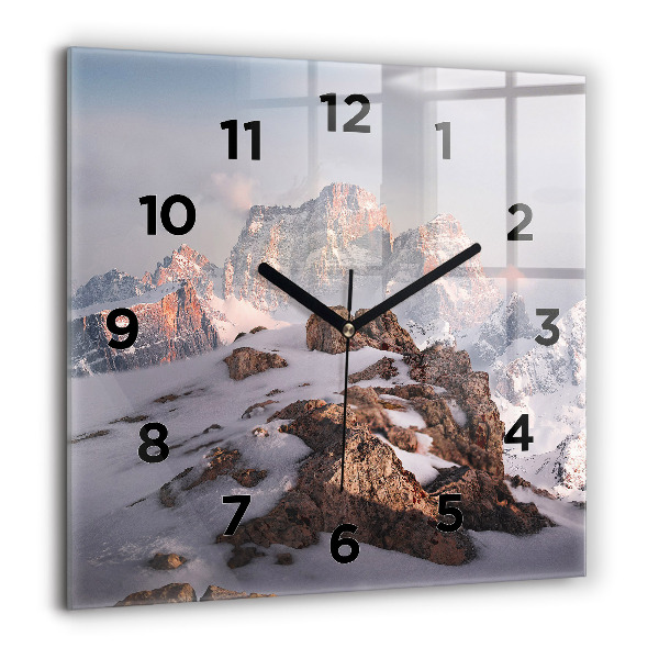 Square glass wall clock A mountain covered in snow