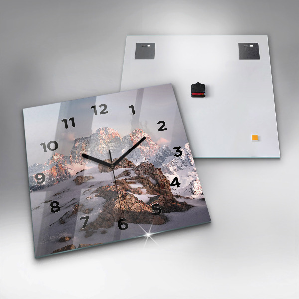 Square glass wall clock A mountain covered in snow