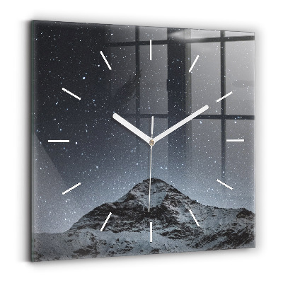 Square glass wall clock Mountain under the stars