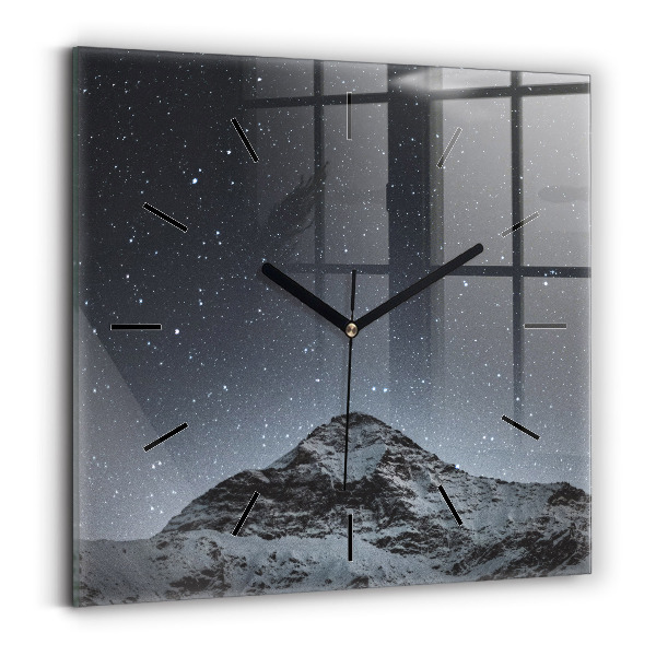 Square glass wall clock Mountain under the stars