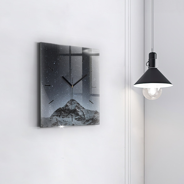 Square glass wall clock Mountain under the stars