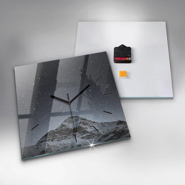 Square glass wall clock Mountain under the stars