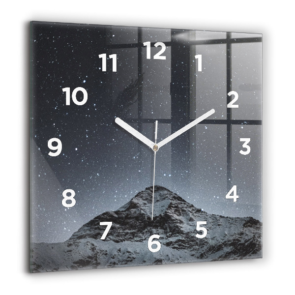 Square glass wall clock Mountain under the stars