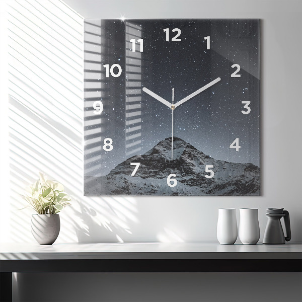 Square glass wall clock Mountain under the stars