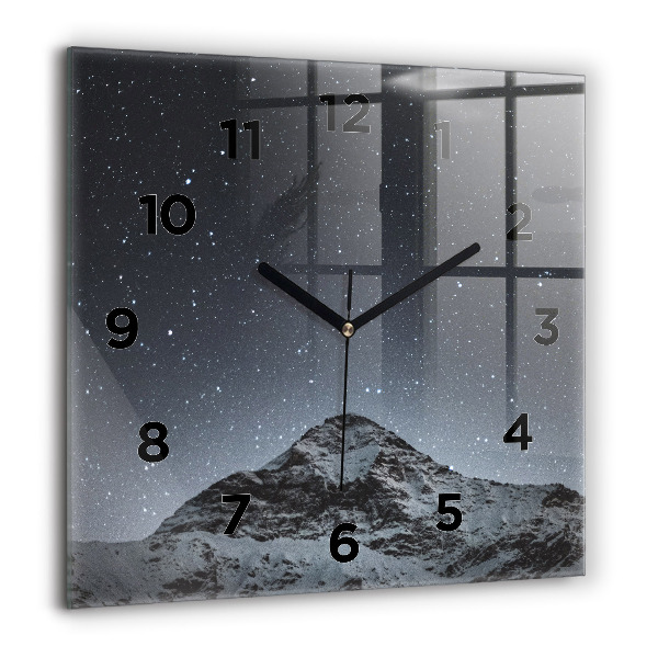 Square glass wall clock Mountain under the stars