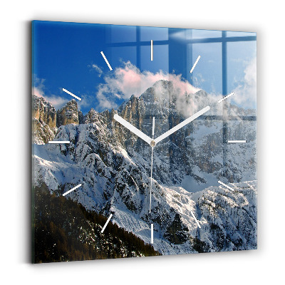 Square glass wall clock Mountains under blue sky