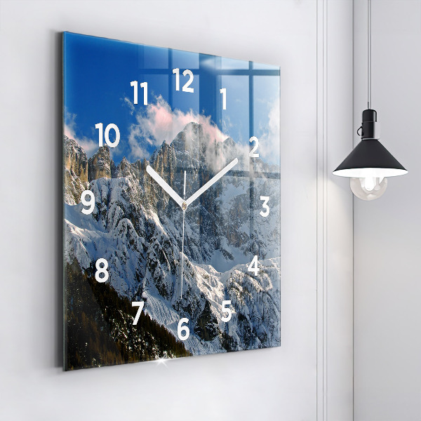 Square glass wall clock Mountains under blue sky
