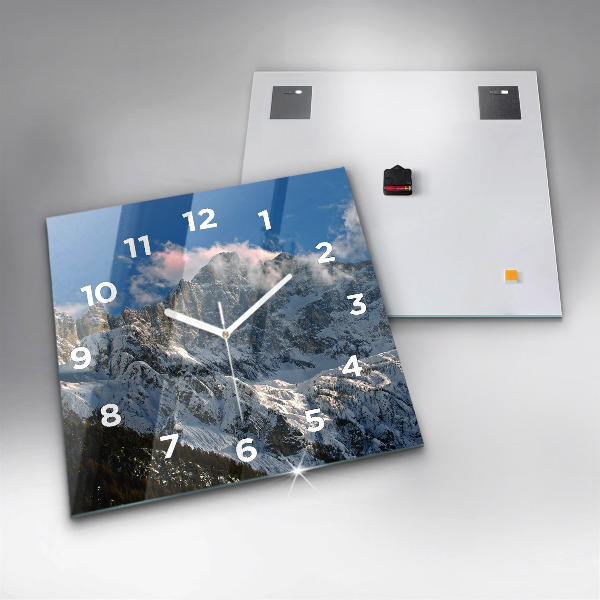 Square glass wall clock Mountains under blue sky